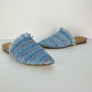 Lucky Brand Bapsee Mule Pointed Toe Slip On Flat Denim Blue Womens Size 7.5